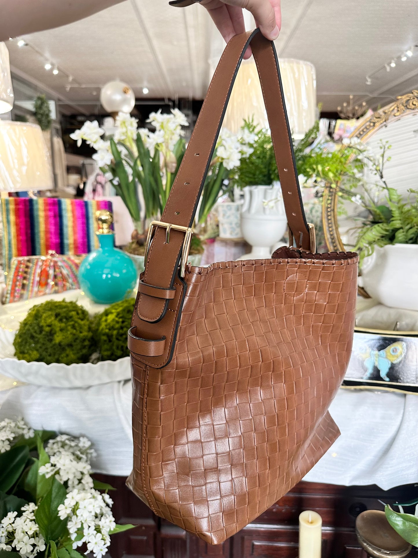 Brown Woven Leather Hobo