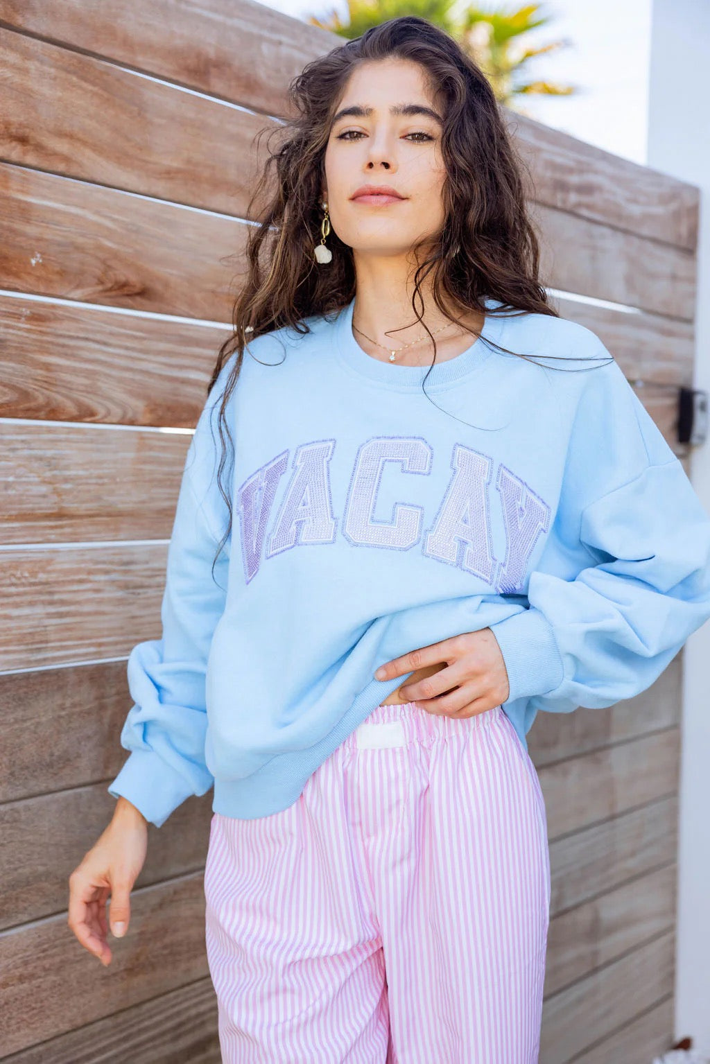 Queen of Sparkles Light Blue 'Vacay' Sweatshirt