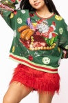 Queen of Sparkles Dark Green Vintage Jingle Bell Santa Sweatshirt