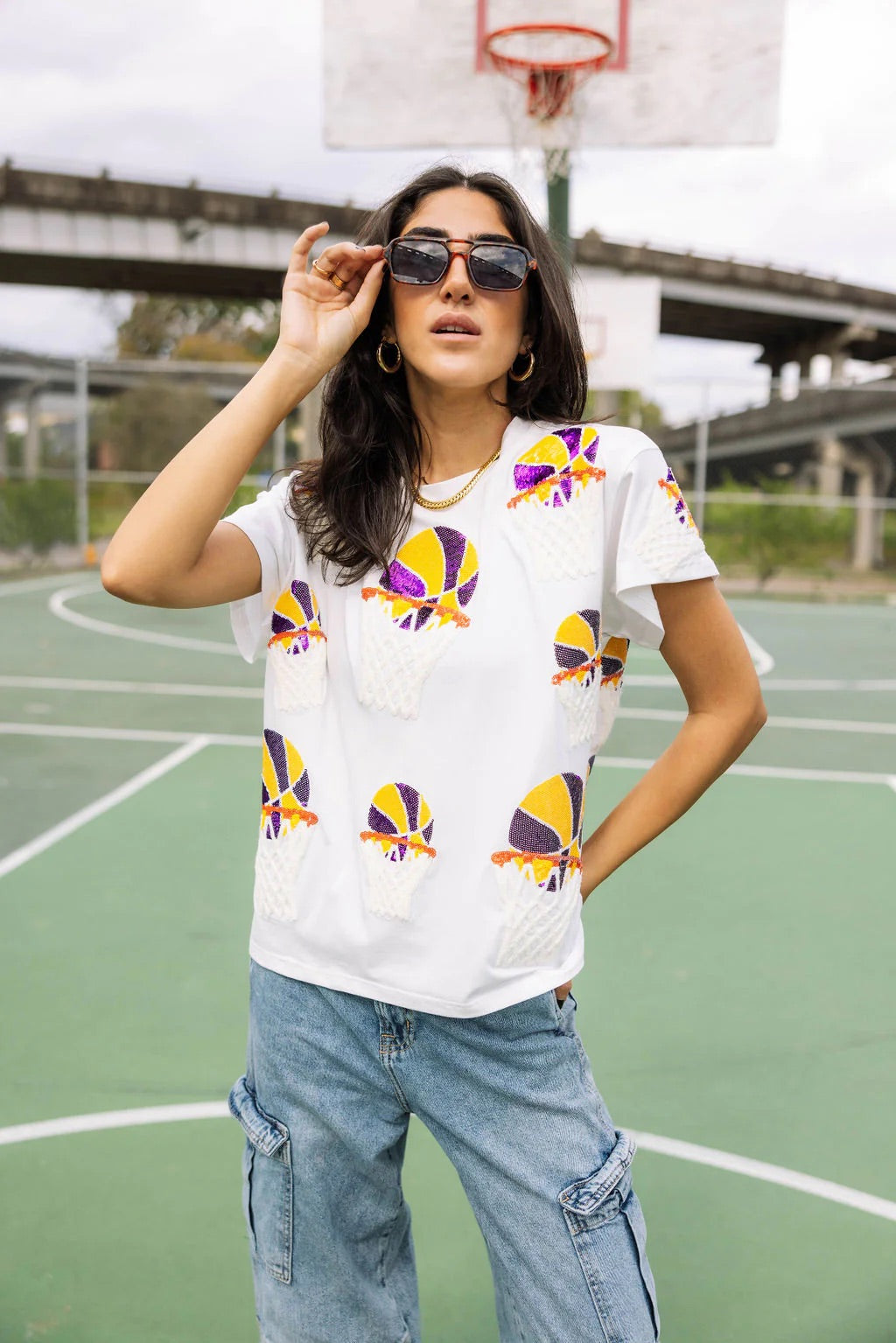 Queen of Sparkles Purple and Yellow Basketball Hoop Tee