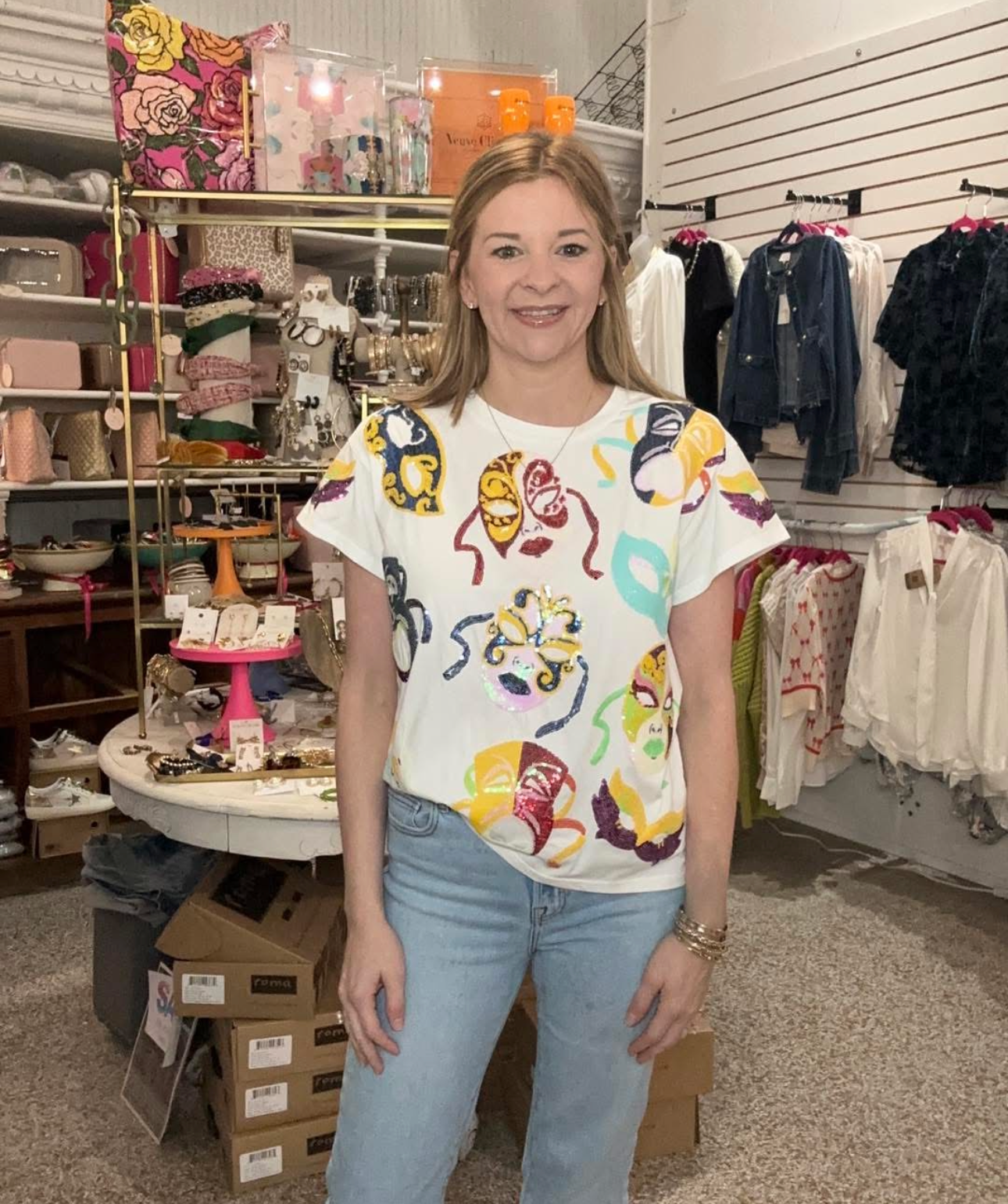 Queen of Sparkles Mardi Gras Mask Tee