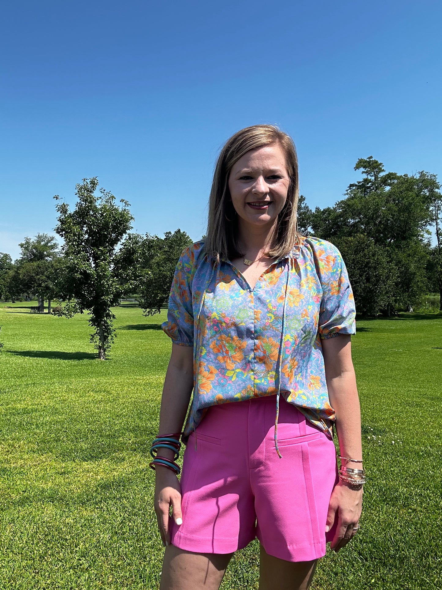 Vibrant Blue with Orange Flowers Shirt