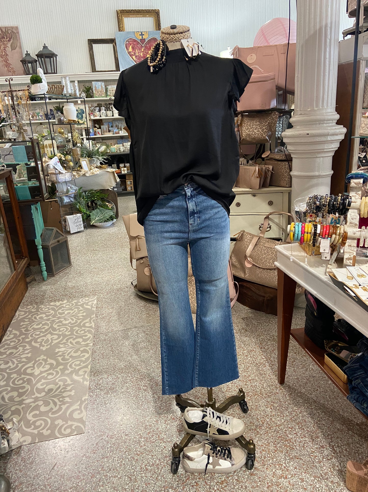 Black Flutter Sleeve Shirt
