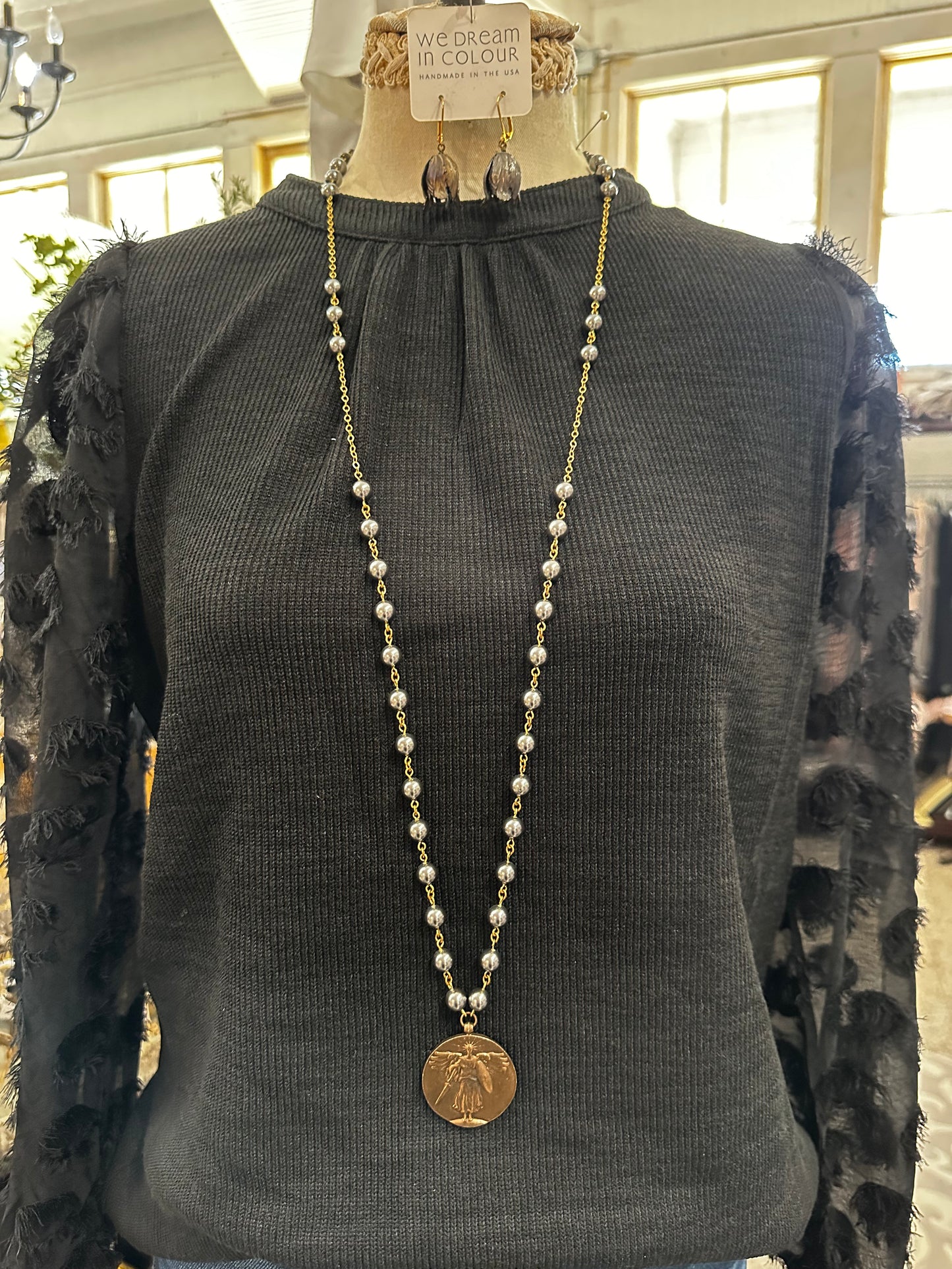 Gray Pearl Long Necklace