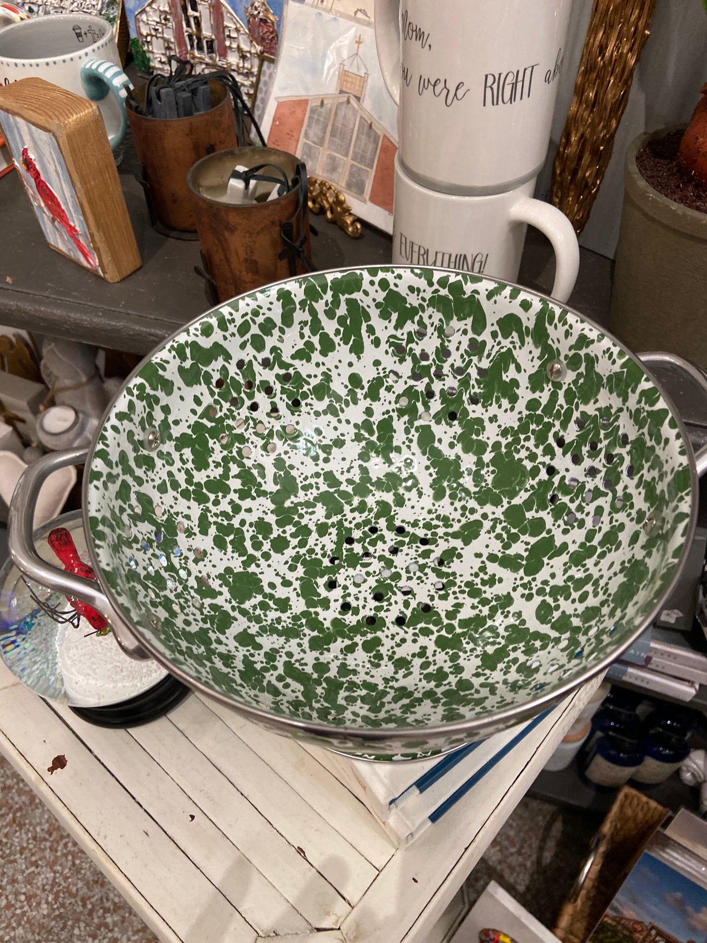 Green & White Colander