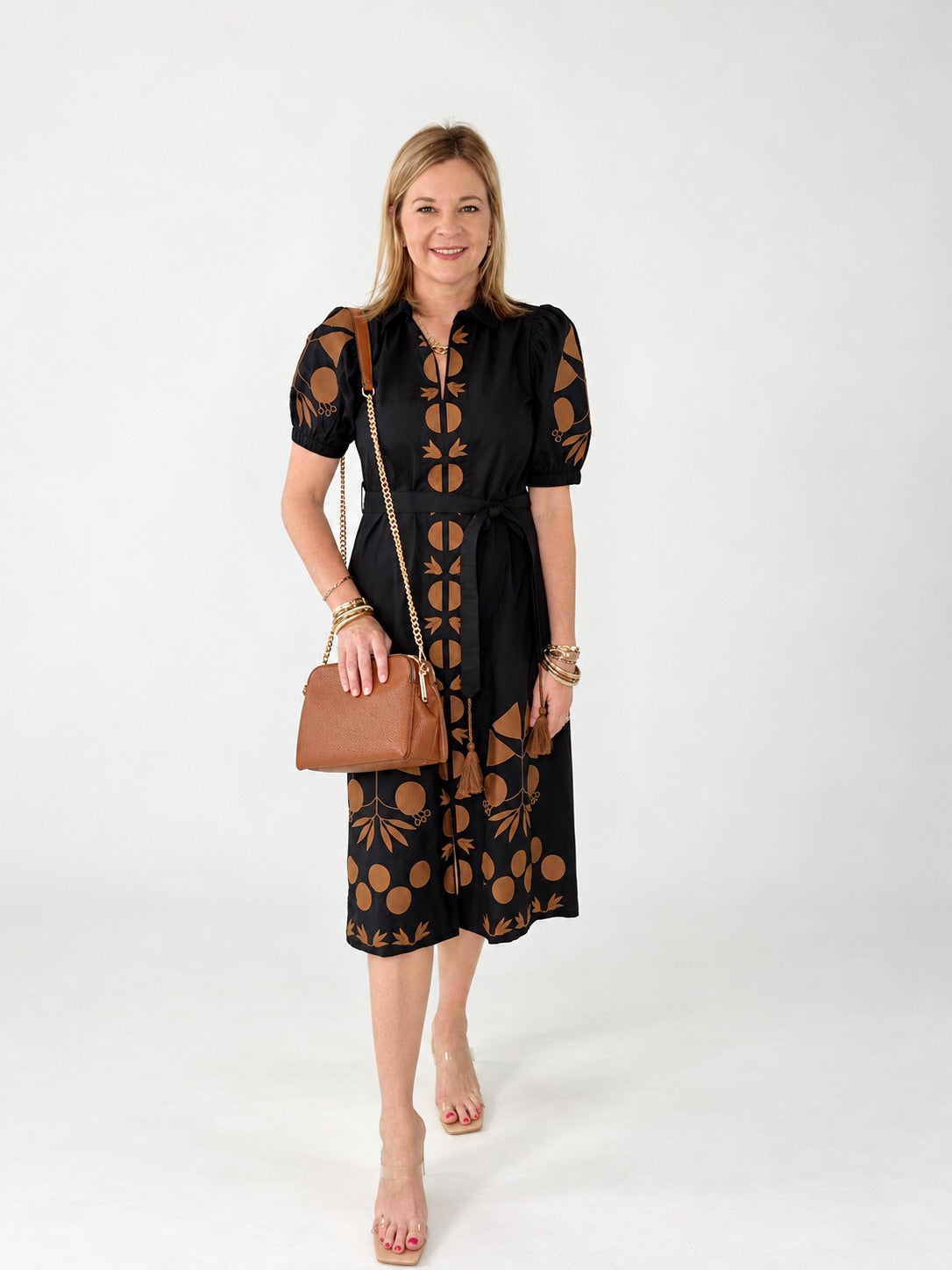 Uncle Frank Placket Embroidered Dress Black
