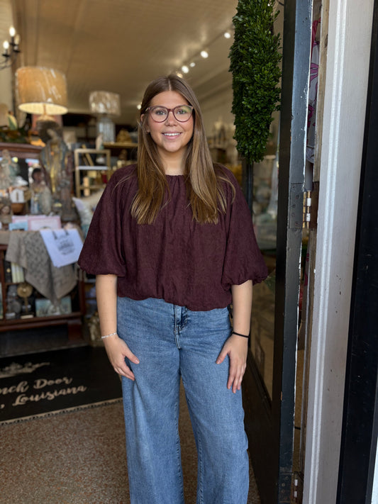 Burgundy Bubble Hem Top
