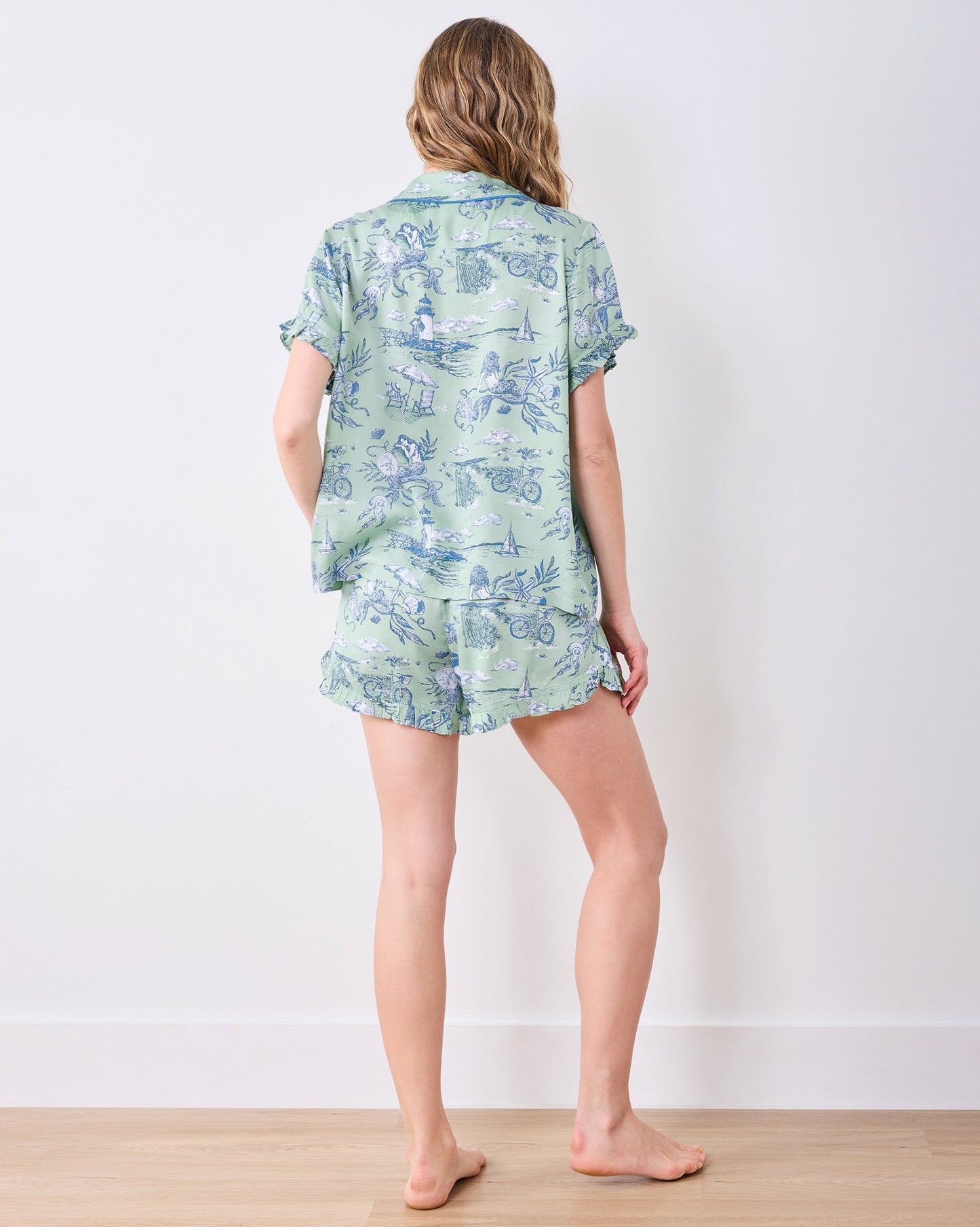 Printfresh Satin Ruffle Set in Mermaid Toile