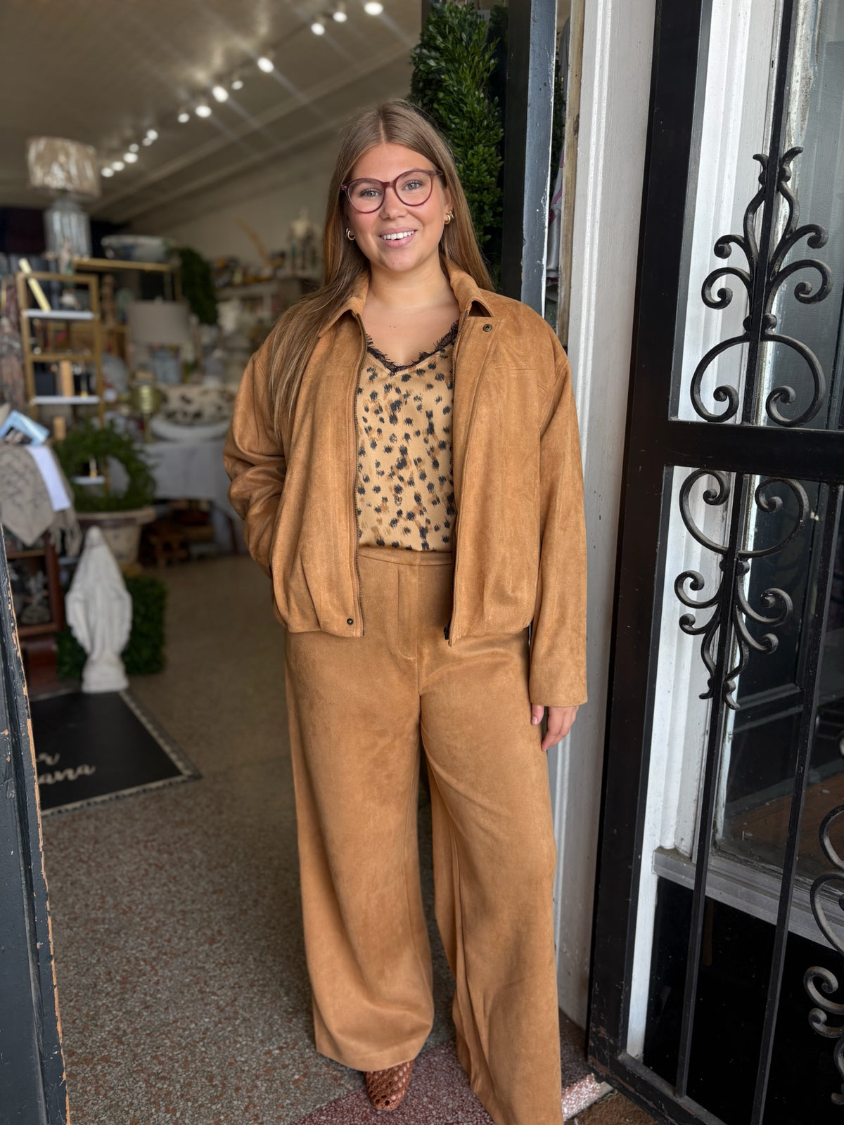 Camel Wide Leg Suede Pants