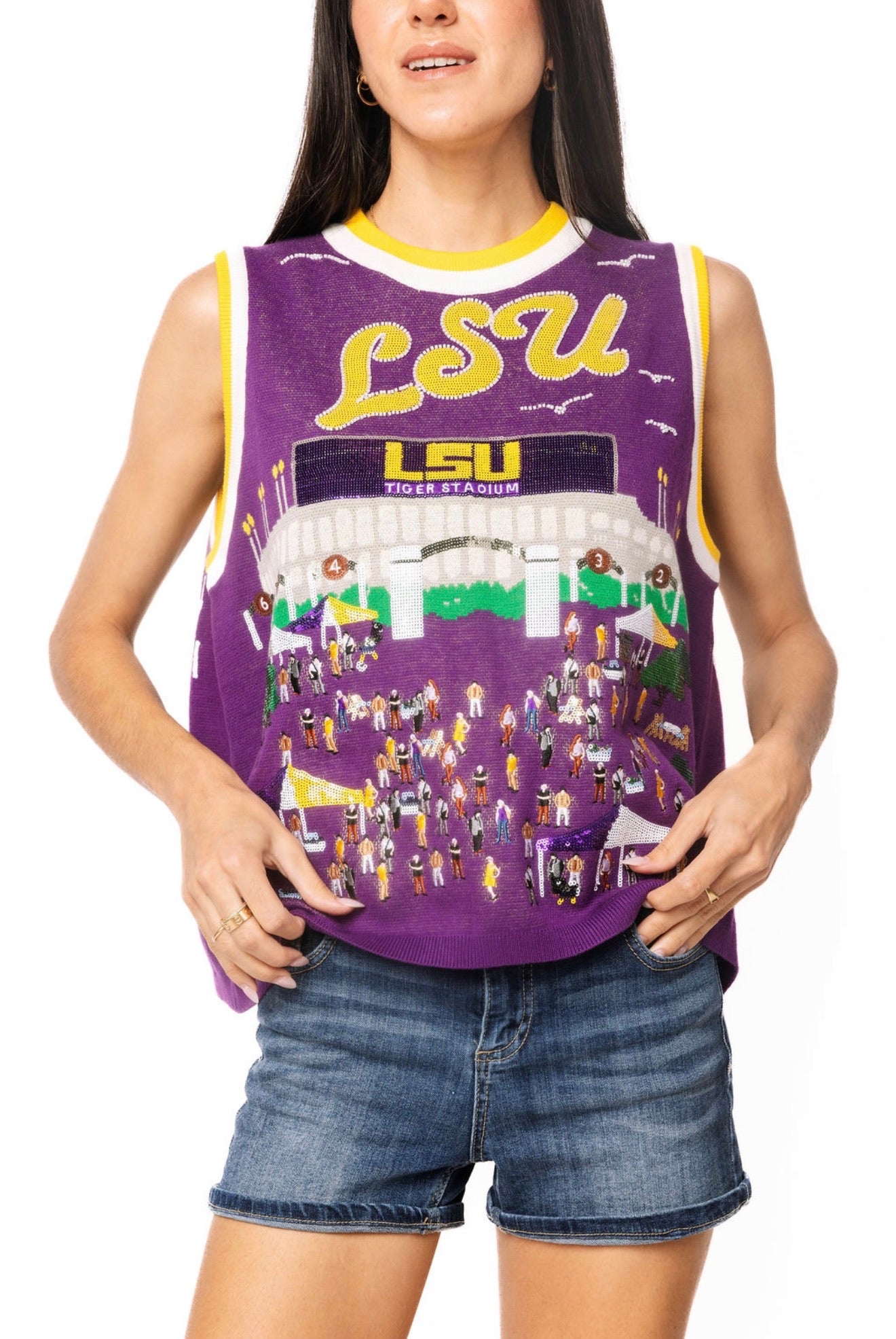 Queen of Sparkles Licensed LSU Stadium Tailgate Party Knit Tank