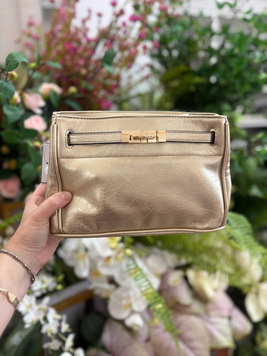 Claire Twist Lock Shoulder Bag in Gold