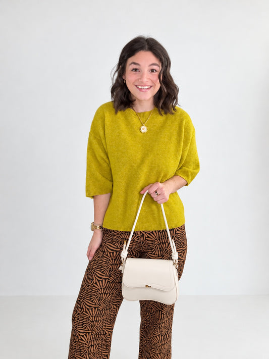 Chartreuse Elbow Length Sleeve Knit Sweater