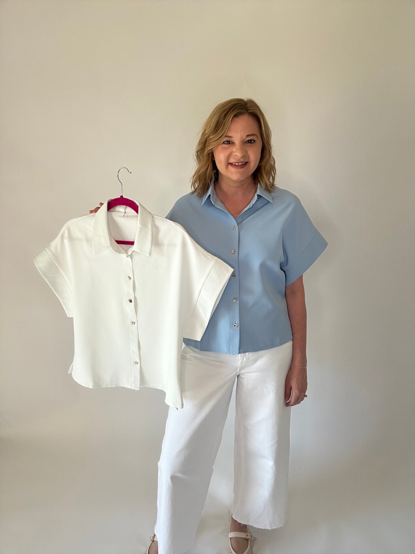Button Down Blouse With Gold Buttons