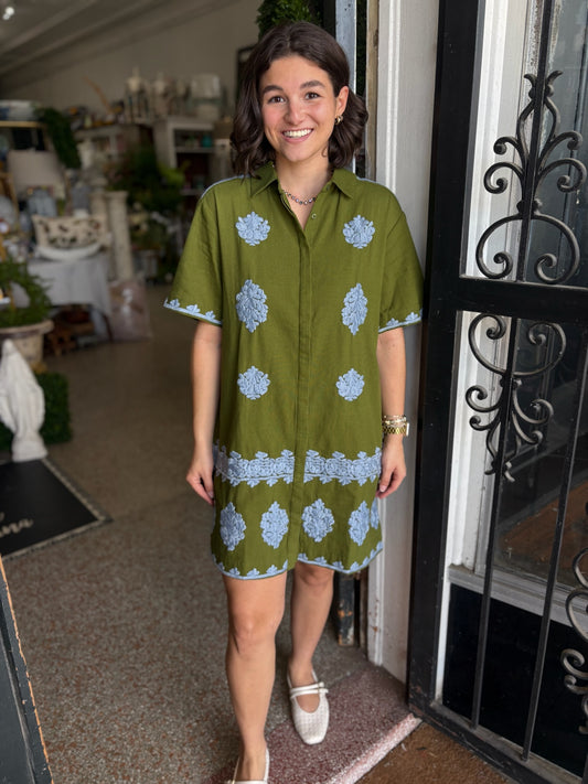 Uncle Frank Embroidered Shirt Dress