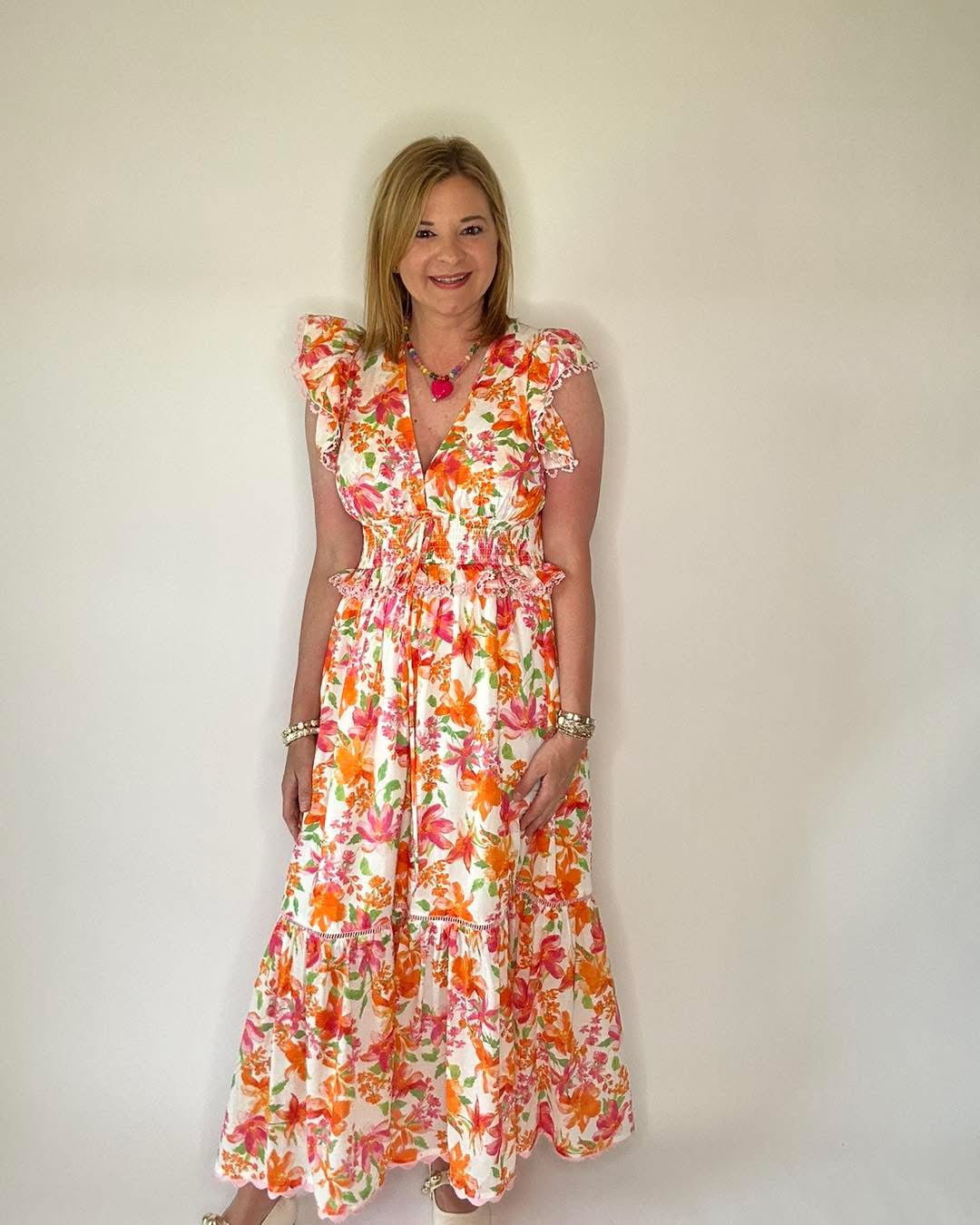 Orange and Pink Floral Maxi Dress