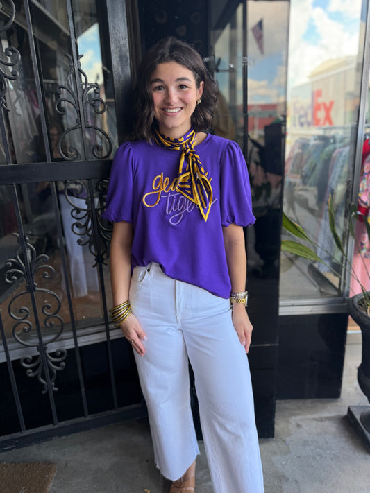 Geaux Tigers Puff Sleeve Top