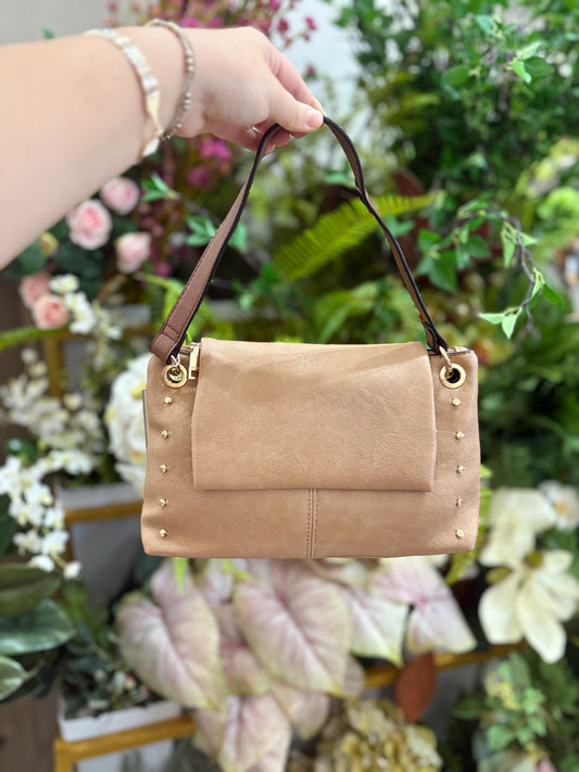 Juliana Flapover Crossbody/Shoulder Bag in Khaki/Brown
