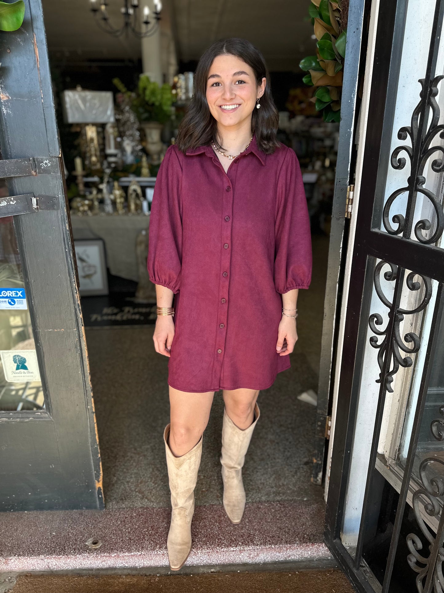 Faux Suede Exaggerated Sleeve Dress