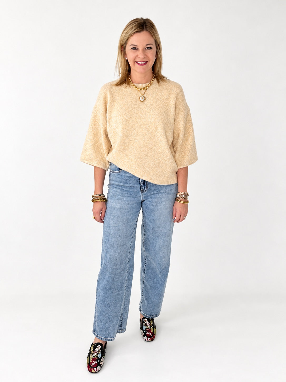 Oatmeal Elbow Length Sleeve Knit Sweater