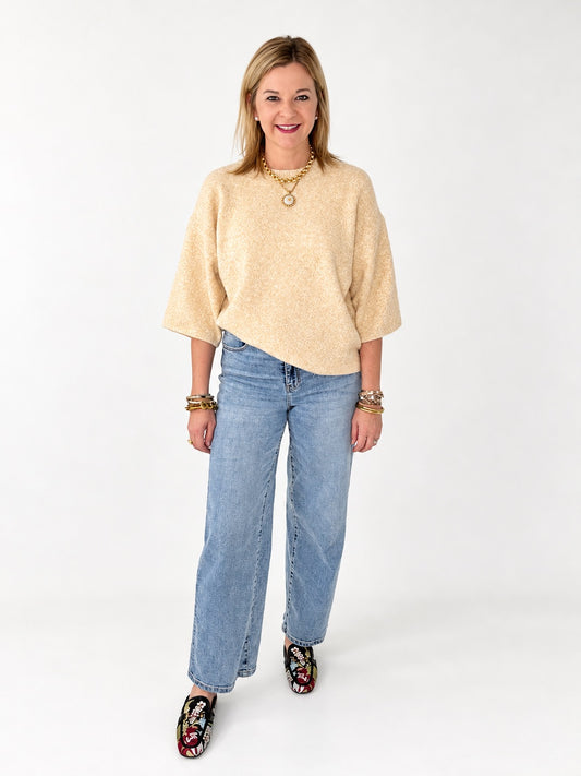 Oatmeal Elbow Length Sleeve Knit Sweater