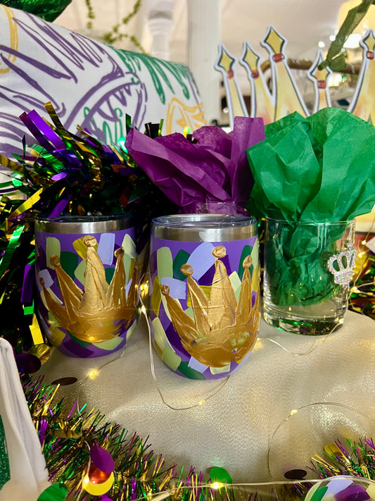 Hand Painted Mardi Gras Wine Tumbler