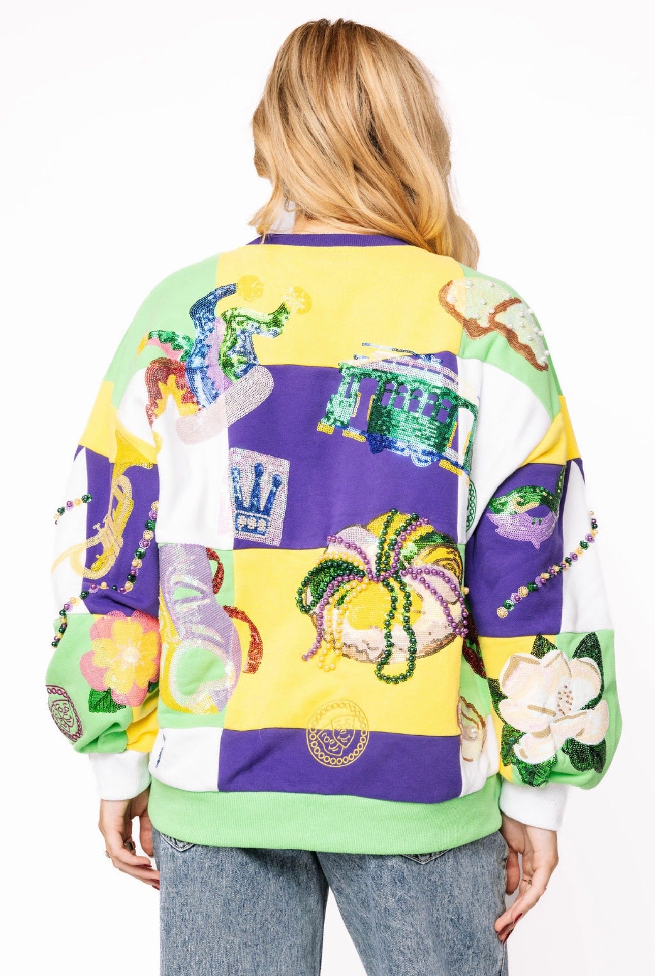 Queen of Sparkles Checkered Mardi Gras Icon Sweatshirt