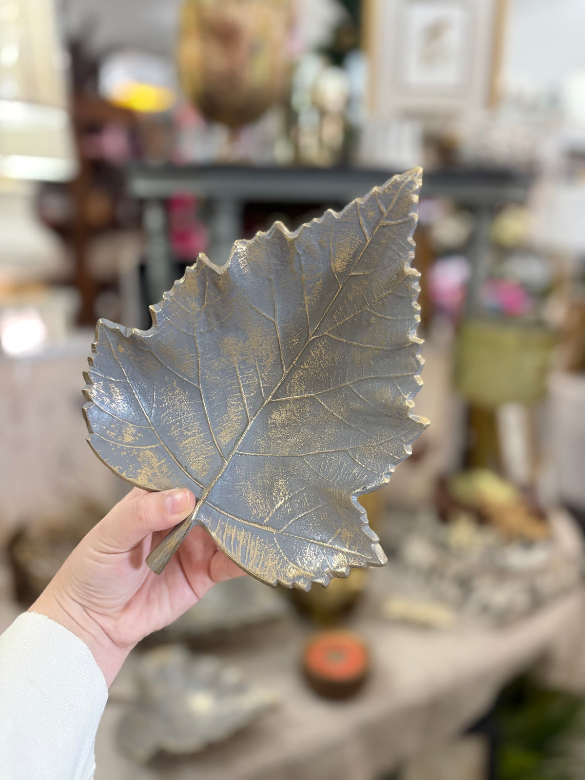 Medium Grey and Gold Leaf Tray
