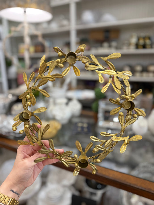 Gold Leaf Wreath Candle Holder