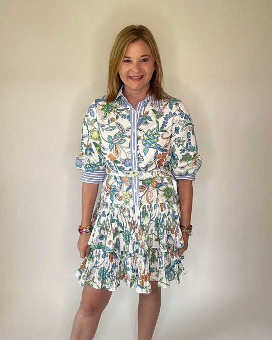 Blue and Green Paisley Tiered Mini Dress