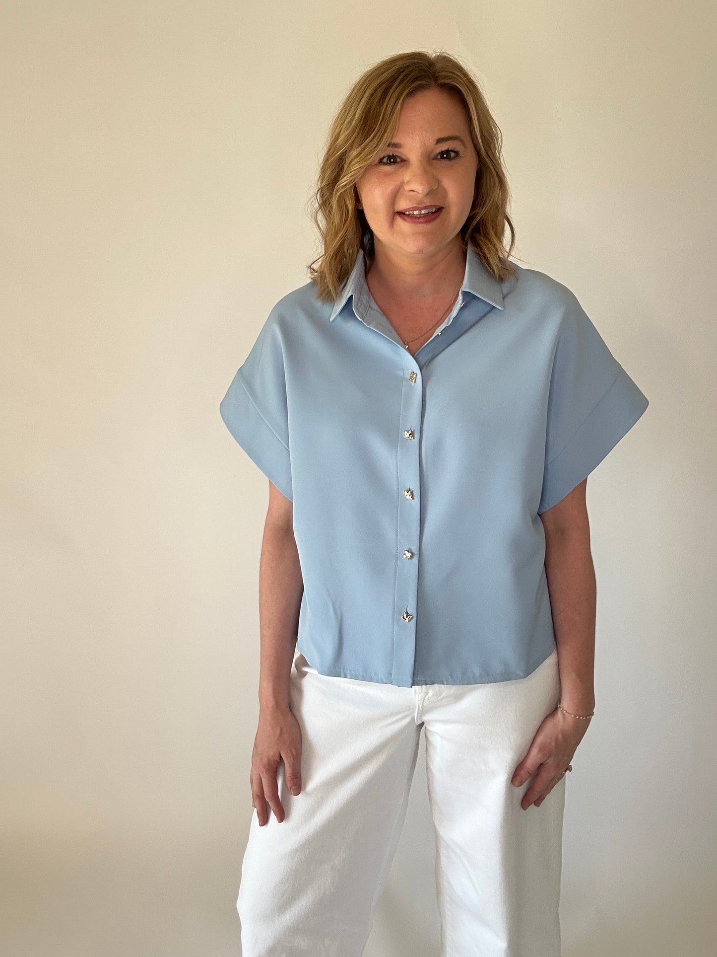 Button Down Blouse With Gold Buttons