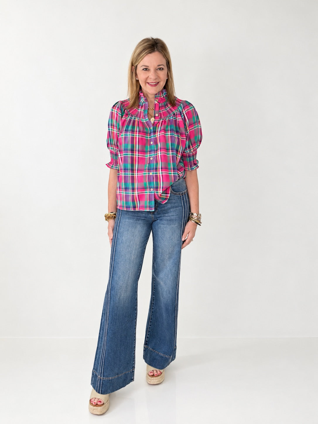 Ivy Jane Plaid Smocked Yoke Blouse