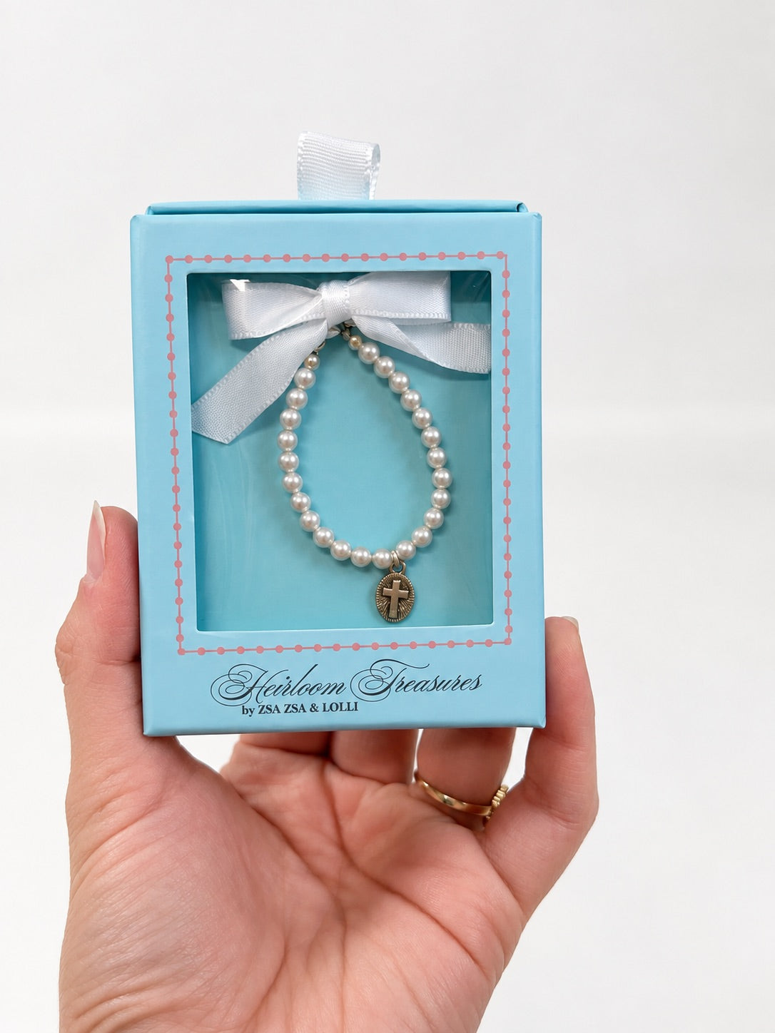 Religious Pearl Oval Cross Baby Bracelet
