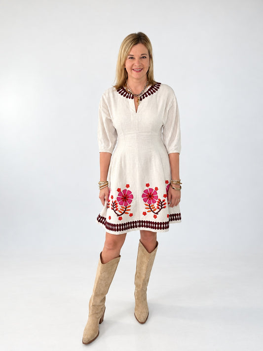 Uncle Frank Linen Boarder Embroidery Dress