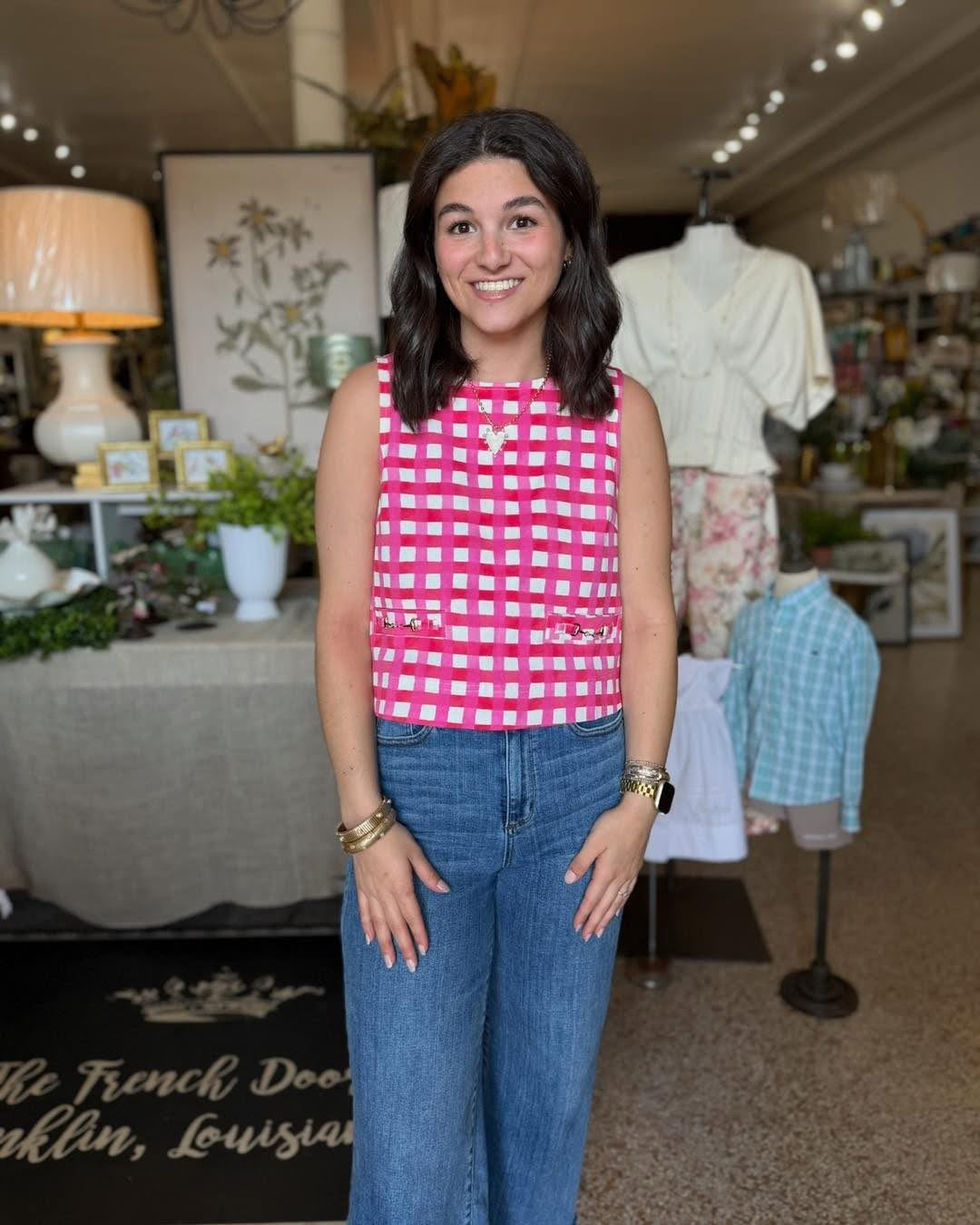 Hot Pink Gingham Sleeveless Top