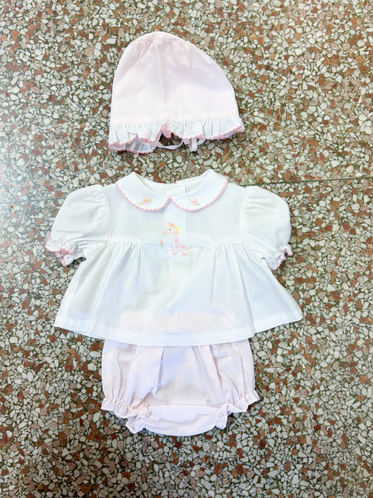 Embroidered Giraffe Diaper Set with Matching Bonnet