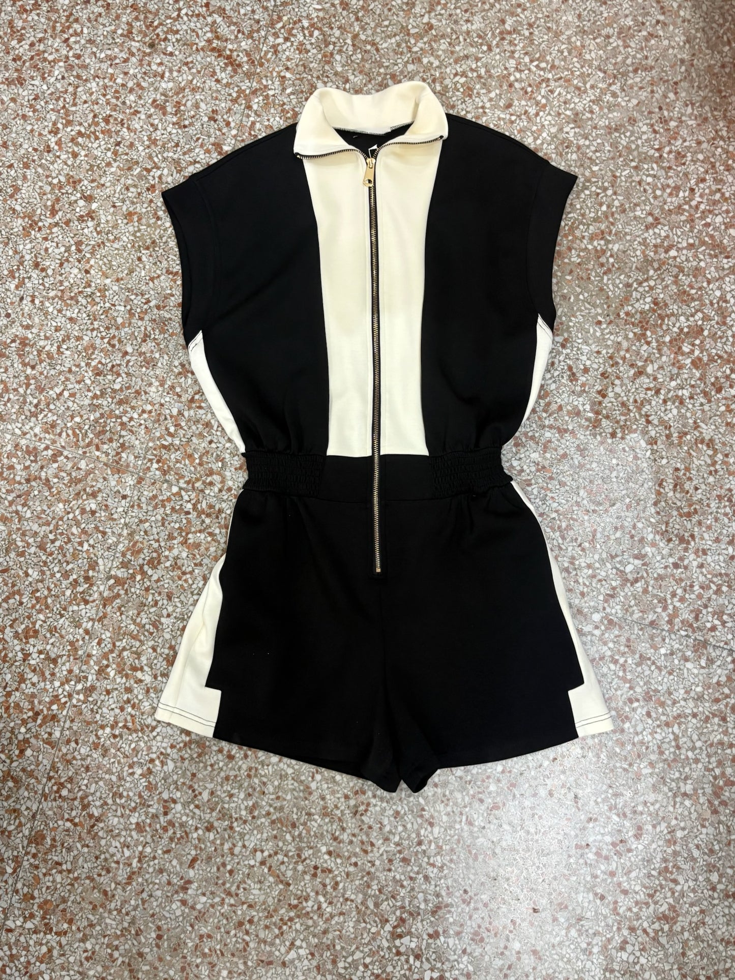 Black and Ivory Trim Romper