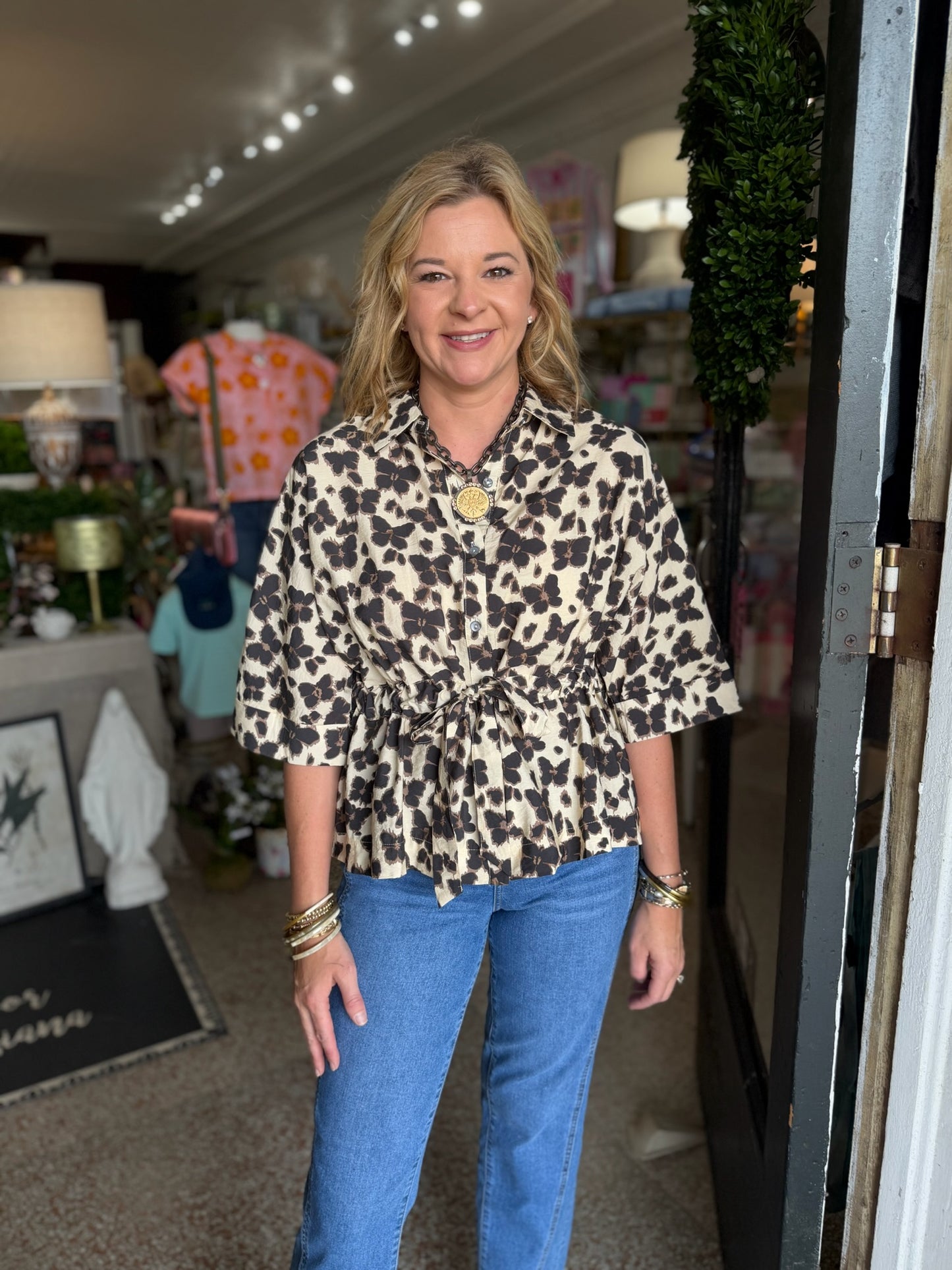 Leopard Tie Blouse