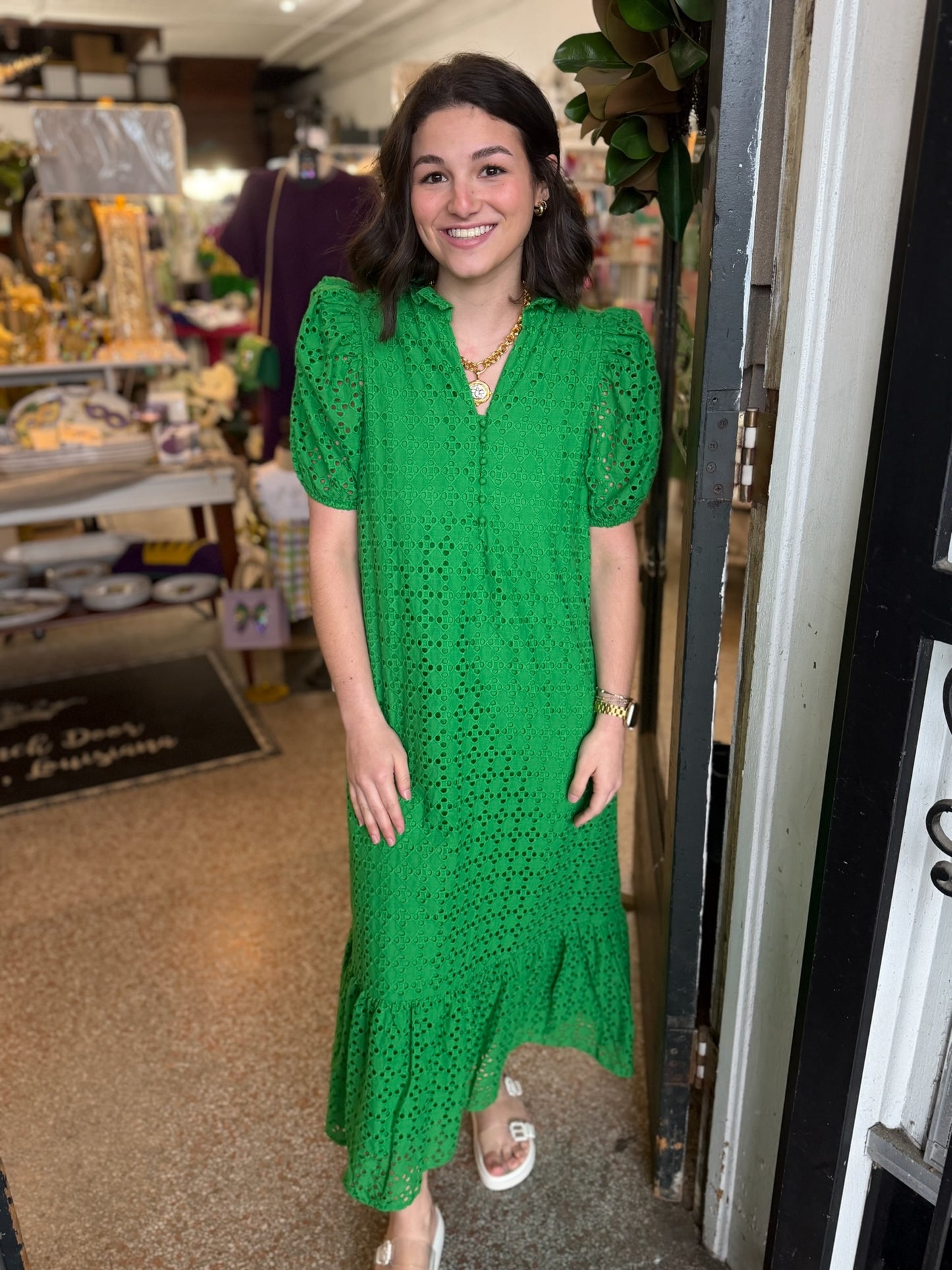 Kelly Green Eyelet Maxi Dress
