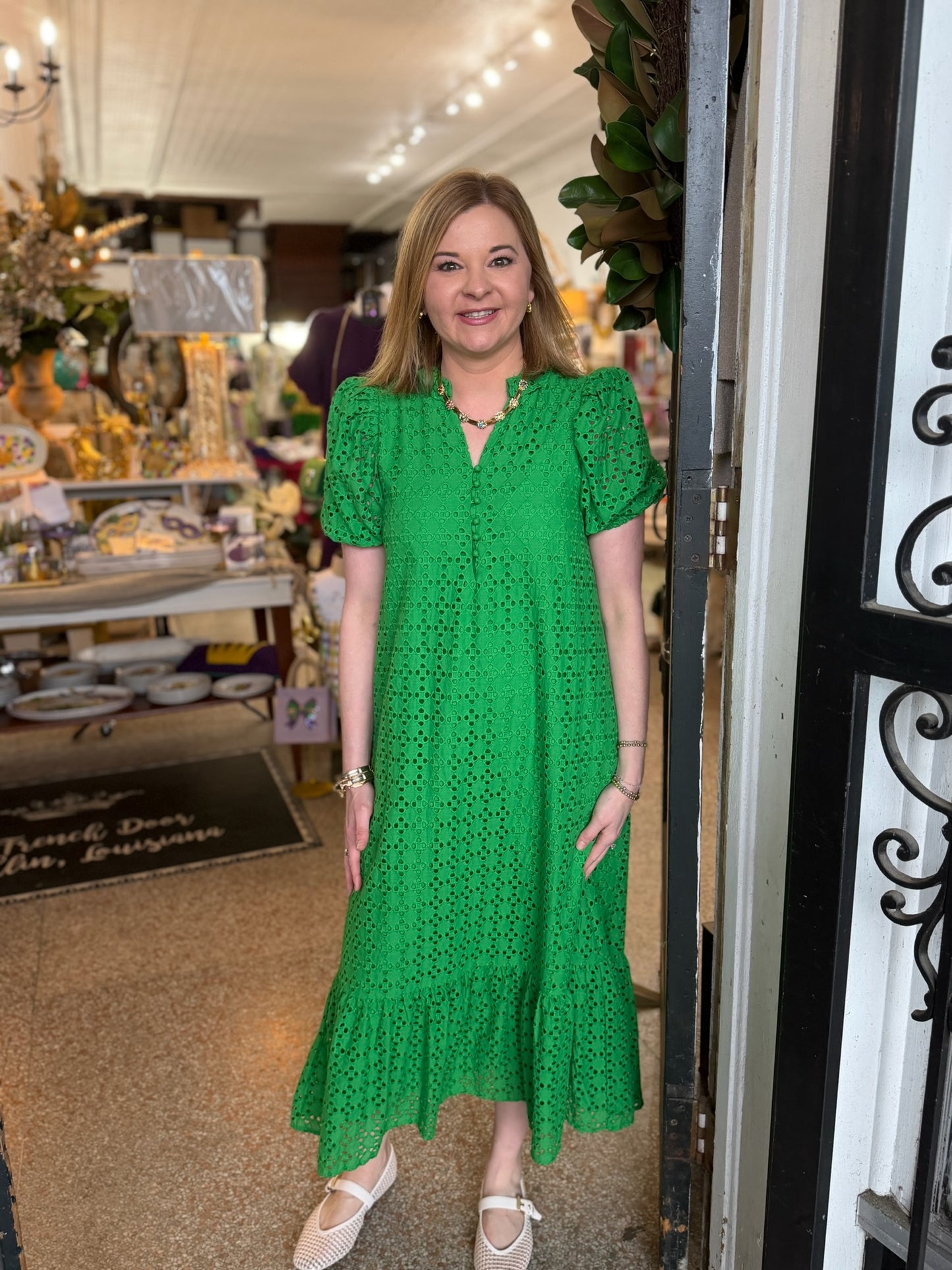 Kelly Green Eyelet Maxi Dress