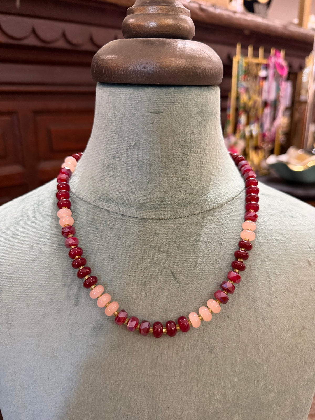 Rainbow Stone Necklace - Ruby & Pink