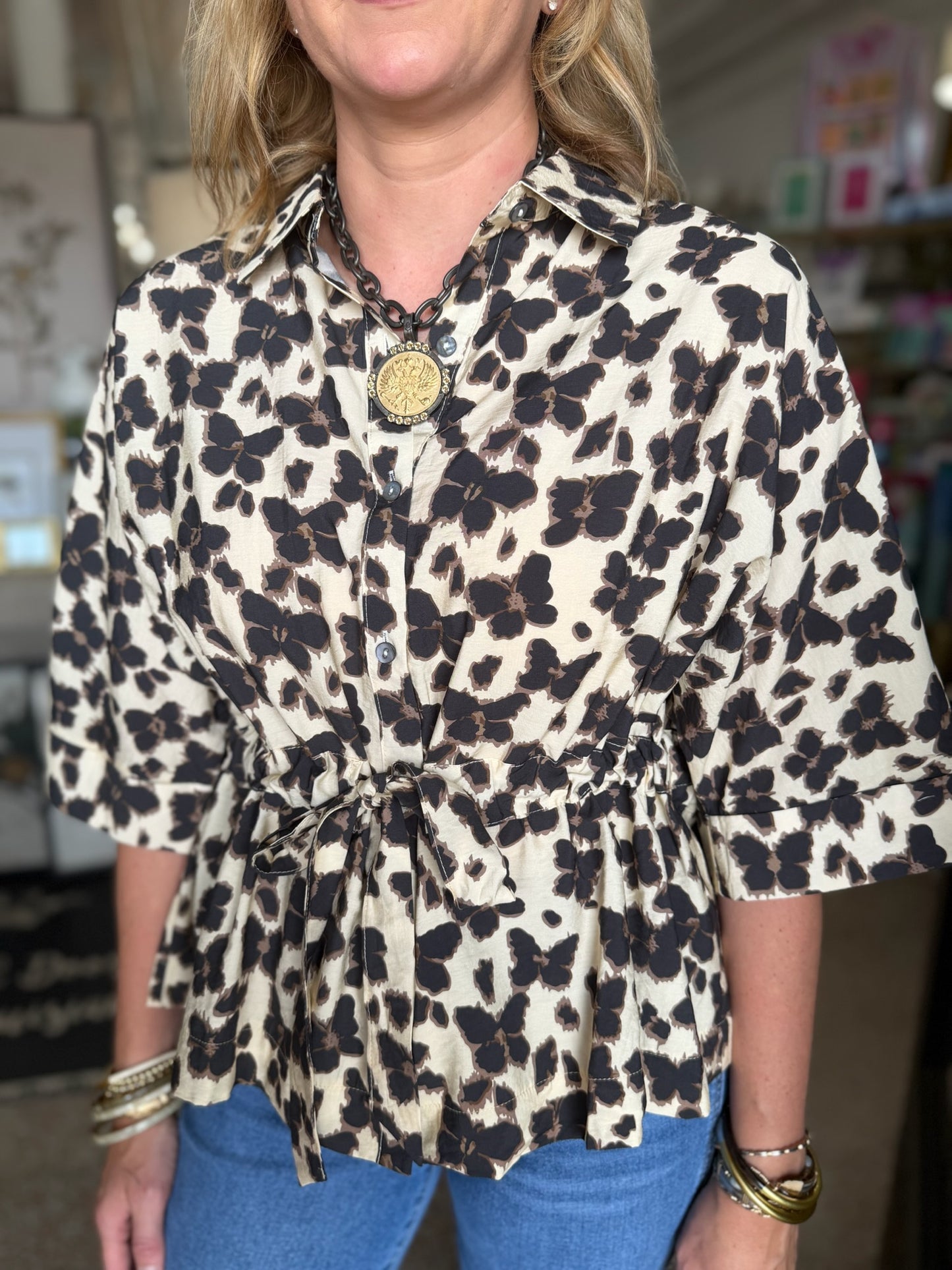Leopard Tie Blouse