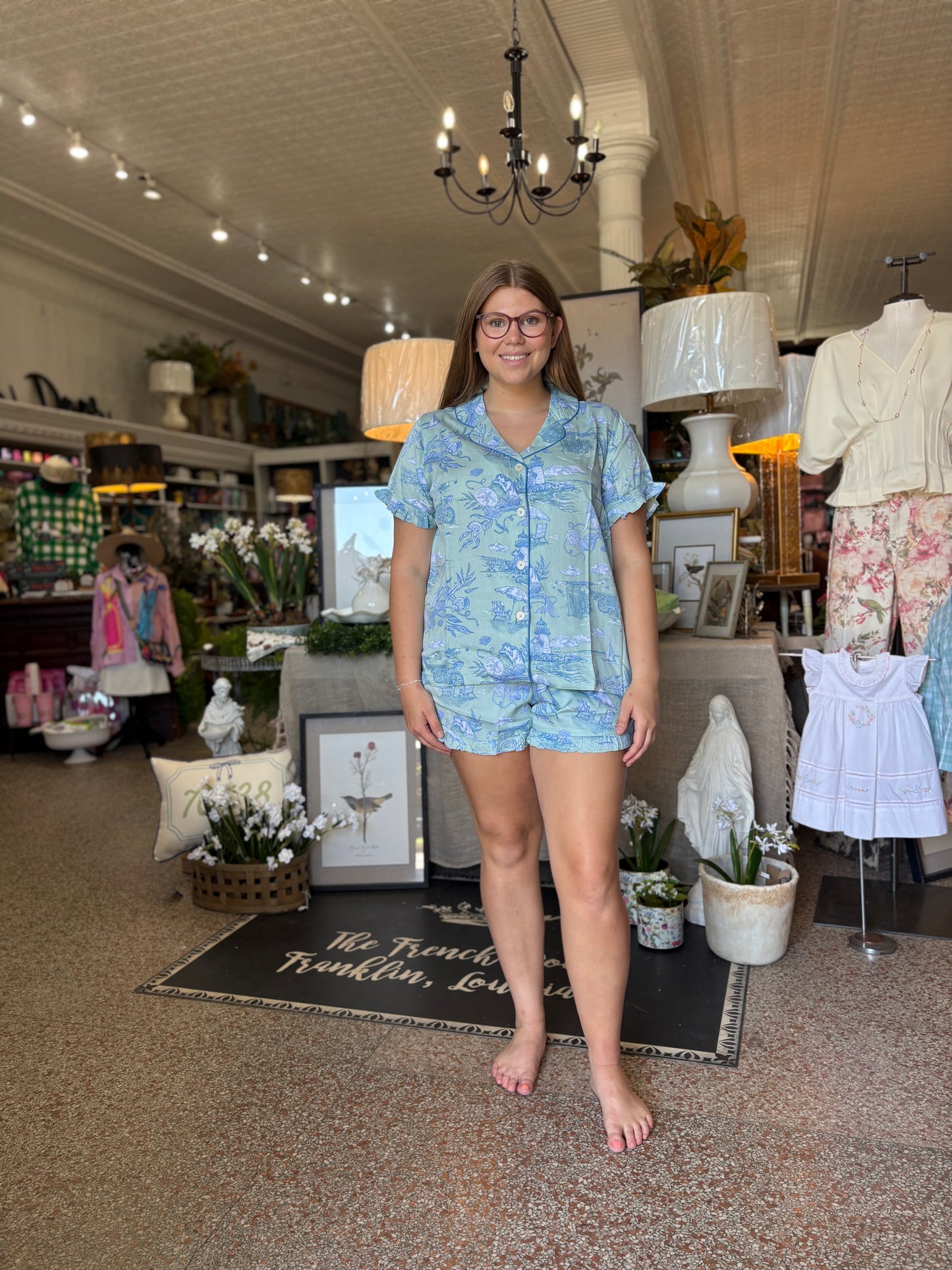 Printfresh Satin Ruffle Set in Mermaid Toile