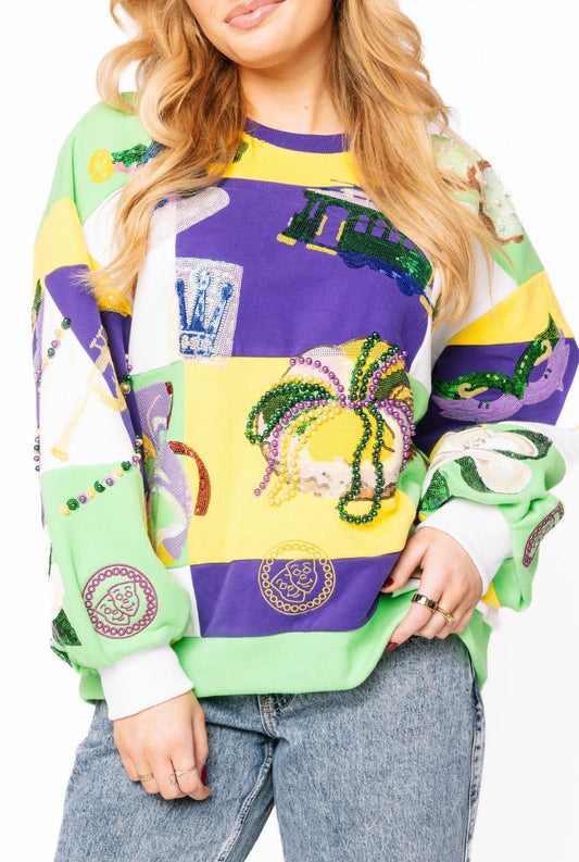 Queen of Sparkles Checkered Mardi Gras Icon Sweatshirt