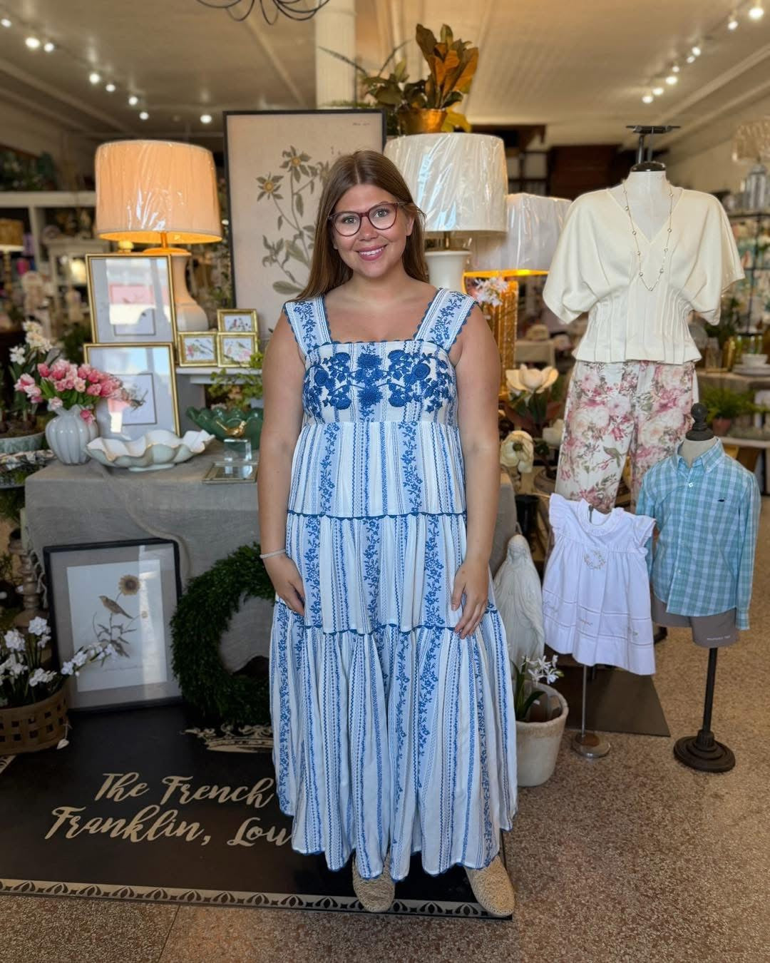 Sister Mary Blue Roses Embroidered Maxi Dress
