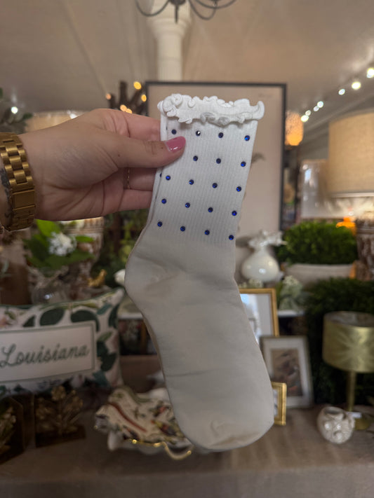 Girls Blue Rhinestone Ruffle Socks
