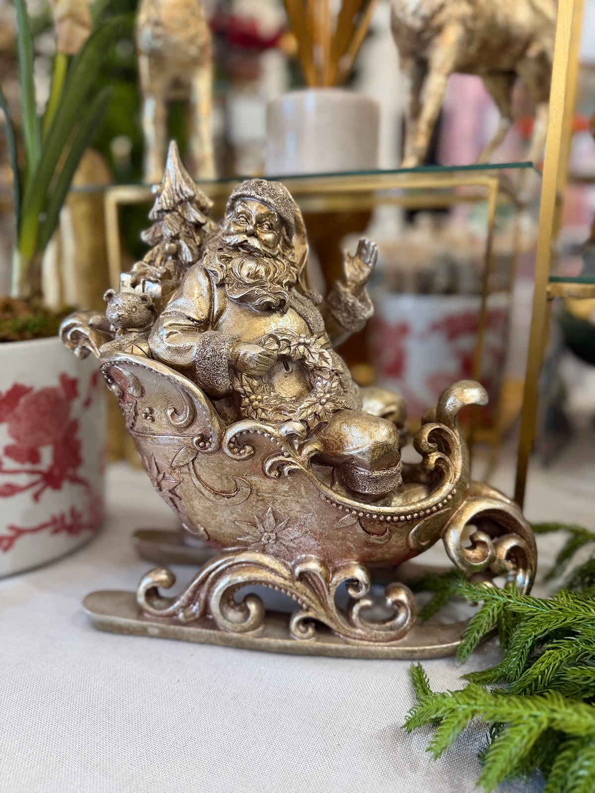 Gold Glitter Santa Sleigh
