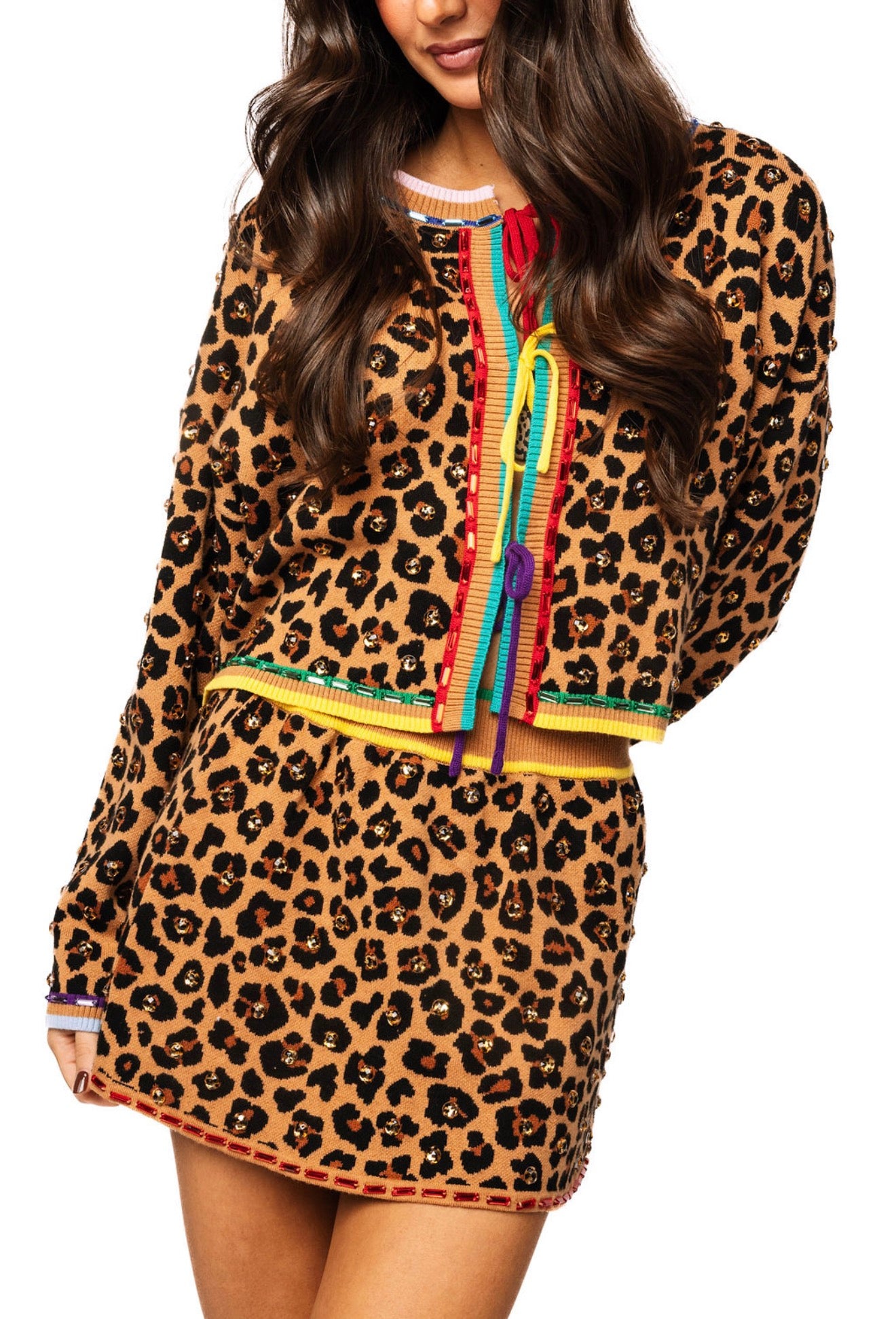 Queen of Sparkles Leopard Multi Tie Rhinestone Sweater