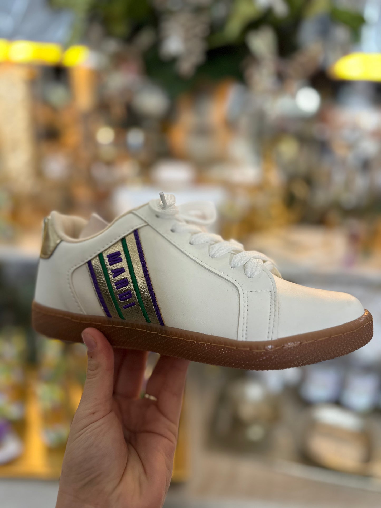 White Mardi Gras Sneaker