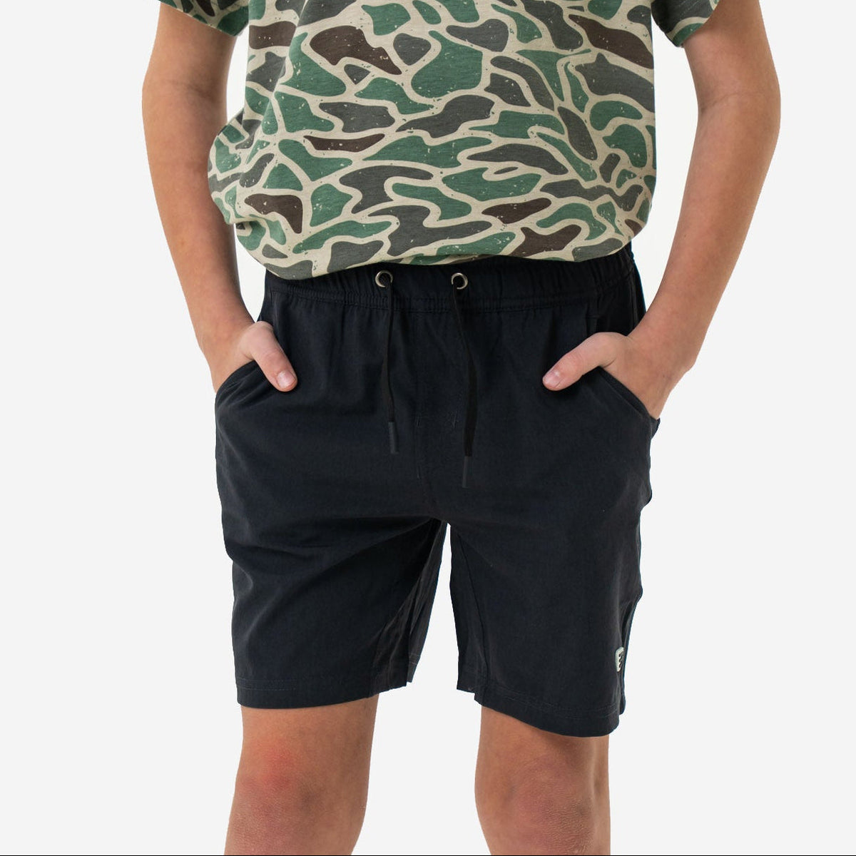 Youth Burlebo Athletic Short - Heather Black - Retro Duck Camo Liner