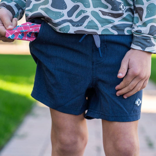 Youth Burlebo Athletic Short - Heather Navy - American Flag Liner